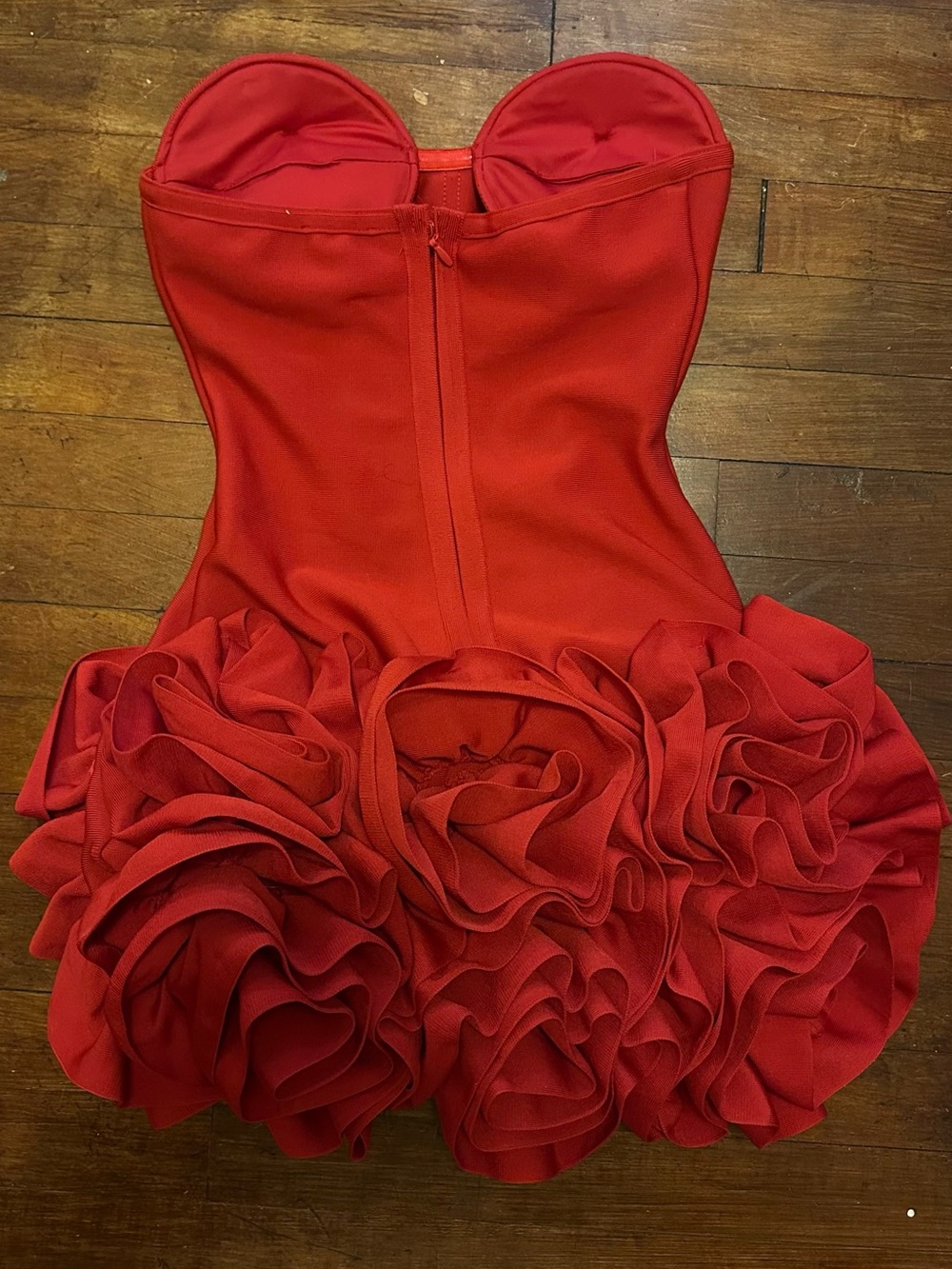 Strapless Red Ruffle Mini Dress - Picture 2 of 3
